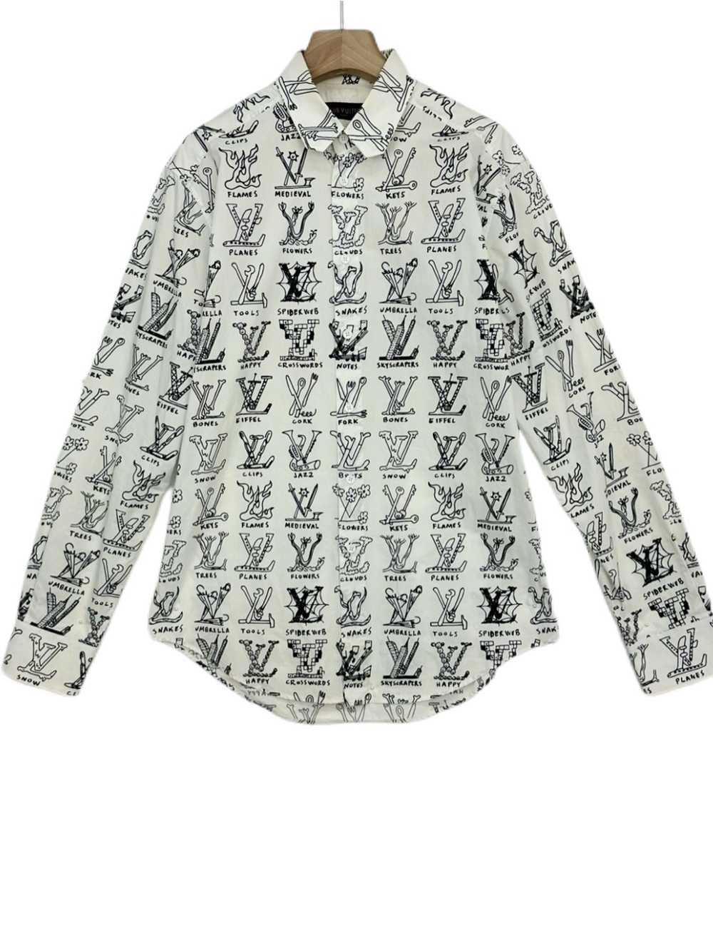 Louis Vuitton White Button Shirt with Black Graphic Print